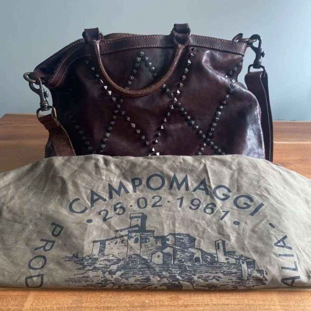 Campomaggi Studded North-South Shoulder Bag with Detachable strap